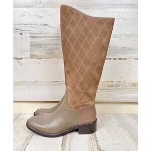 Donald Pliner Womens 5.5 Zena Taupe Gray Quilted Suede Tall Riding Boots Luxe